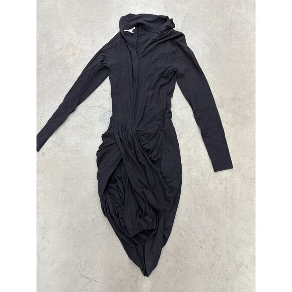 Helmut Lang Hooded Draped Dress Black 42 Avant Garde Asymmetrical Zip - Picture 1 of 6